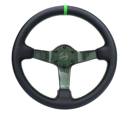 NRG Reinforced Steering Wheel (350mm) Green Carbon Fiber Center - Green Stitching & Center Mark - RST-036CF-GN