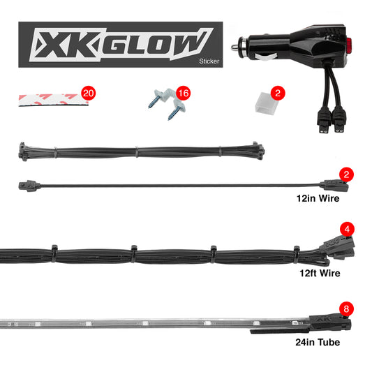 XKGlow Pink - 8x24" Tube Single Color XKGlow UnderglowLED Accent Light Car/Truck Kit - 8 Piece - Part XK041002-P