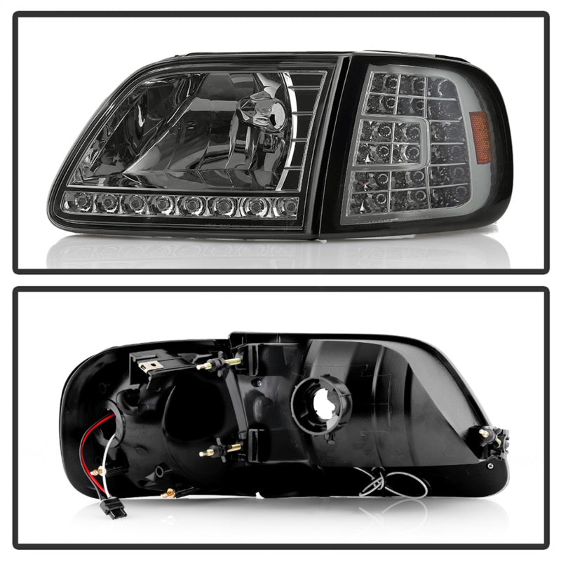 Xtune Ford F150 97-03 Crystal Headlights w/ Clear LED Corners Smoke HD-ON-FF15097-LED-SET-SM SPYDER