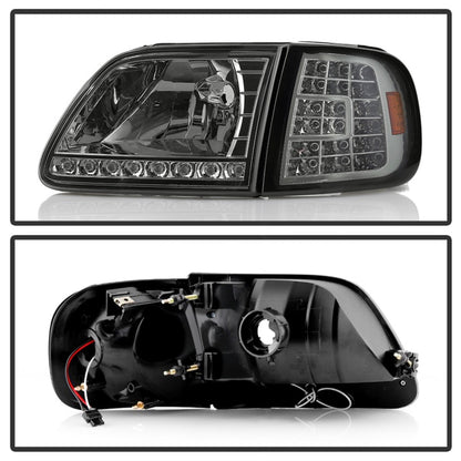 Xtune Ford F150 97-03 Crystal Headlights w/ Clear LED Corners Smoke HD-ON-FF15097-LED-SET-SM SPYDER