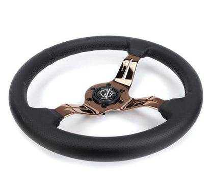 NRG Light Weight Gaming Steering Wheel - Spllitz 350mm 3 Rose Gold Spokes Slits - Leather - ST-010RG-PR