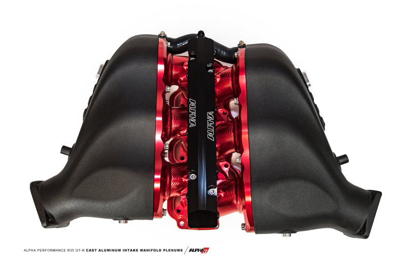 AMS Performance ALP.07.08.0101-54 2009+ Nissan GT-R Alpha Cast Plenum/Billet Intake Manifold w/ Std Fuel Rail - Red