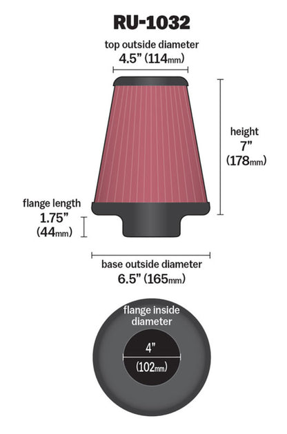 K&N Universal Clamp-On Air Filter 4in FLG / 6-1/2in B / 4-1/2in T / 7in H K&N Engineering