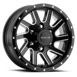 Raceline 820M Twisted 15x5in / 5x114.3 BP / 0mm Offset / 3.19mm Bore - Black & Machined Wheel