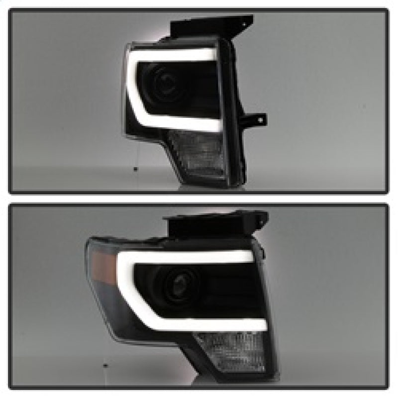 xTune Ford F150 Projector Headlights - Light Bar DRL - Black PRO-JH-FF15009-LBDRL-BK SPYDER