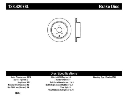 StopTech 03-07 Infiniti FX35/45 Drilled Left Rear Rotor Stoptech