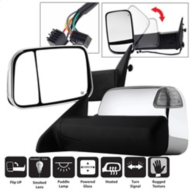 Xtune Dodge Ram 1500 09-12 L&R Manual Extendable Power Heated Adjust Mirror MIR-DRAM10-PW-SET SPYDER
