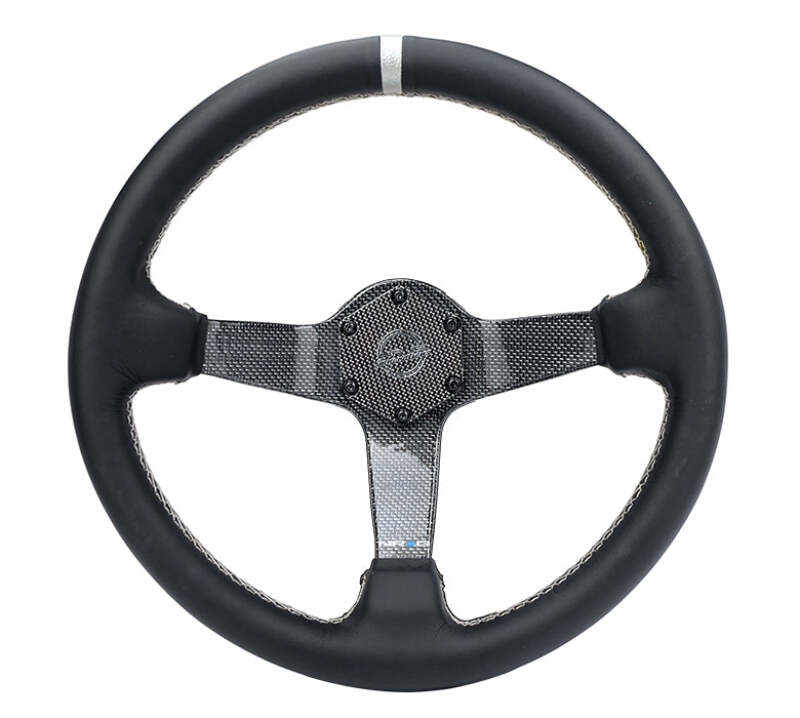 NRG Carbon Fiber Steering Wheel (350mm) Silver Carbon Fiber Center - Silver Stitching & Center Mark - RST-036CF-SL