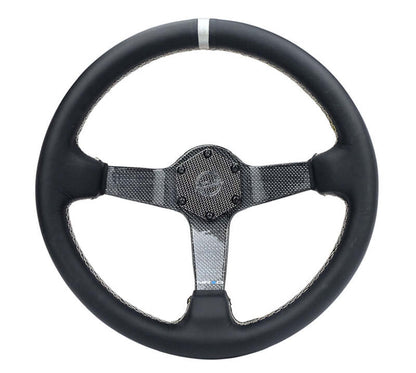 NRG Carbon Fiber Steering Wheel (350mm) Silver Carbon Fiber Center - Silver Stitching & Center Mark - RST-036CF-SL