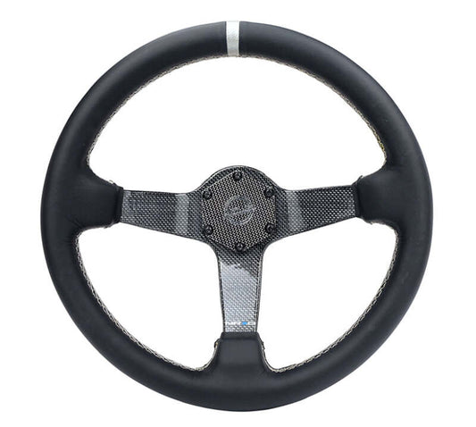 NRG Carbon Fiber Steering Wheel (350mm) Silver Carbon Fiber Center - Silver Stitching & Center Mark - RST-036CF-SL