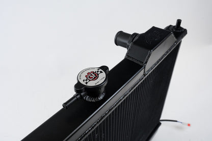 CSF 7075B 1996-2007 Mitsubishi Lancer Evolution (MT)ALUMINUM “Full slim” radiator w/ adjustable -16 or slip-on fittings & 12″ SPAL FAN/shroud - Black CSF