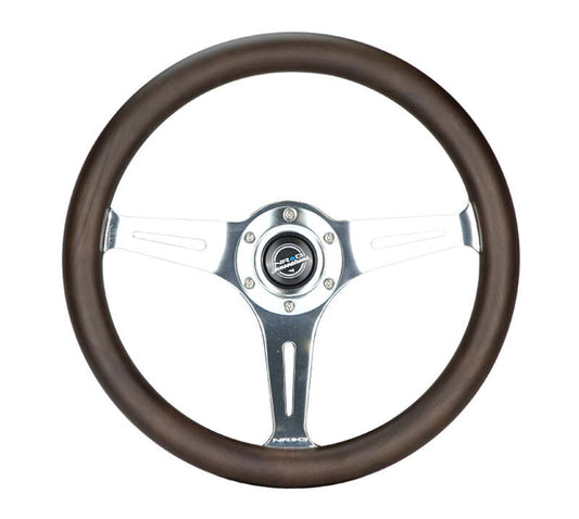 NRG Classic Wood Grain Wheel - 350mm 3 Chrome Silver Spokes Oak Color Wood - ST-015SL-OAK