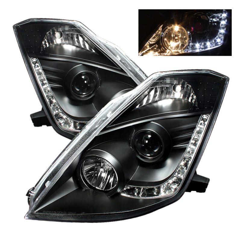 Spyder Nissan 350Z 03-05 Projector Headlights Halogen Model Only - DRL Black PRO-YD-N350Z02-DRL-BK SPYDER