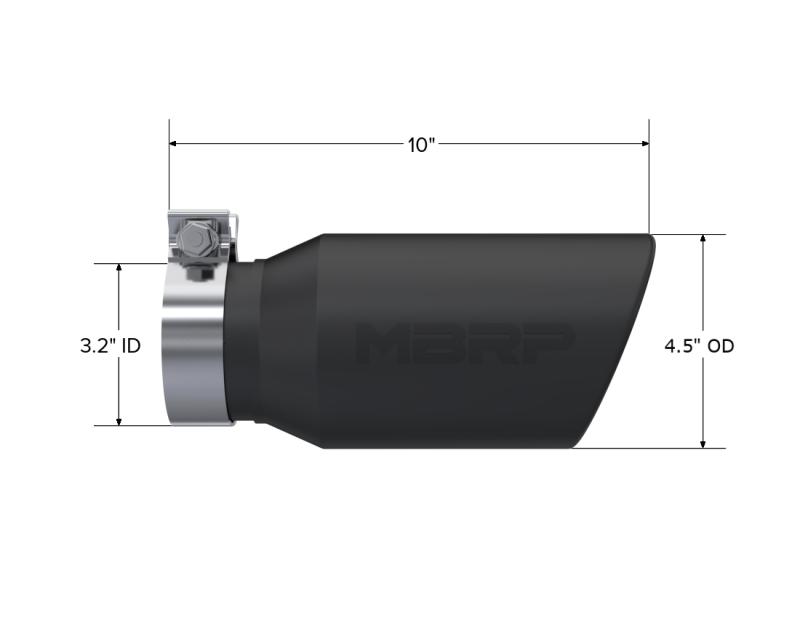 MBRP Universal Tip 4.5in OD / 3.2in Inlet / 10in Length / Angled Cut Rolled End - Black MBRP