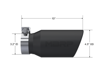 MBRP Universal Tip 4.5in OD / 3.2in Inlet / 10in Length / Angled Cut Rolled End - Black MBRP