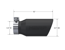 Load image into Gallery viewer, MBRP Universal Tip 4.5in OD / 3.2in Inlet / 10in Length / Angled Cut Rolled End - Black