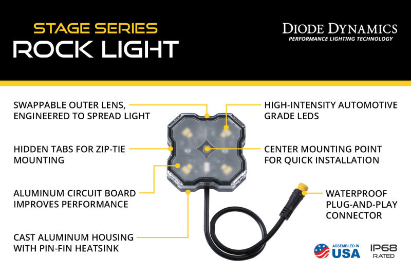 Diode Dynamics Stage Series SXS Rock Light Installer Kit, RGBW M8 w/Controller (4-pack) Diode Dynamics