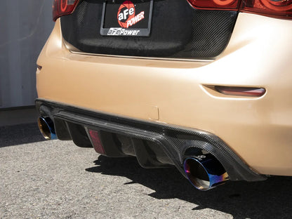 aFe 14-15 Infiniti Q50 V6 3.7L Takeda 2-1/2in 304 SS Cat-Back Exhaust System w/ Blue Flame Tips