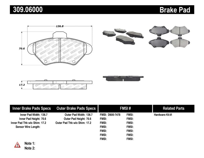 StopTech Performance 94-98 Ford Mustang / 93-97 Thunderbird / 93-97 Mercury Cougar Front Brake Pads Stoptech