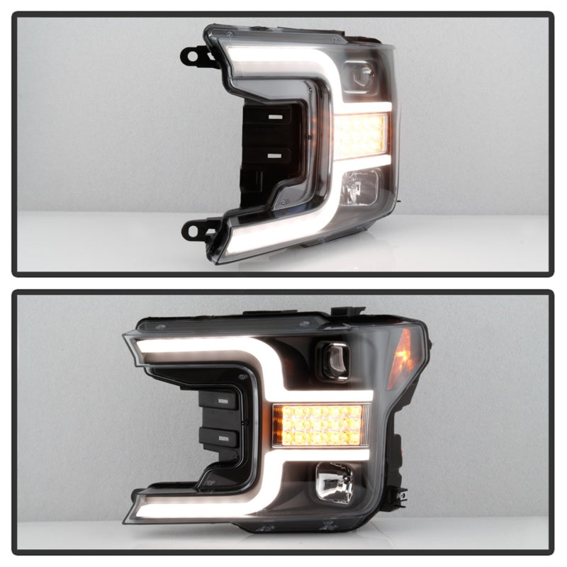 Spyder 18-19 Ford F-150 Proj Headlights - Halogen Model - LED Seq Turn - Blk PRO-YD-FF15018-LBSEQ-BK SPYDER