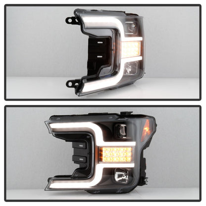 Spyder 18-19 Ford F-150 Proj Headlights - Halogen Model - LED Seq Turn - Blk PRO-YD-FF15018-LBSEQ-BK SPYDER