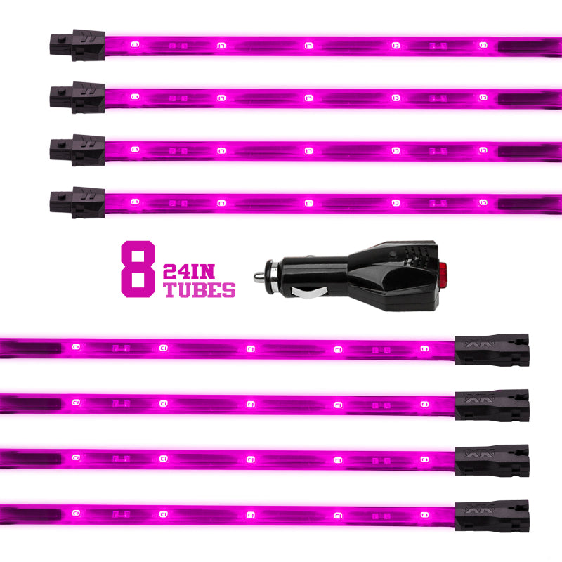 XK Glow Tube Single Color Underglow LED Accent Light Car/Truck Kit Pink - 8x24In