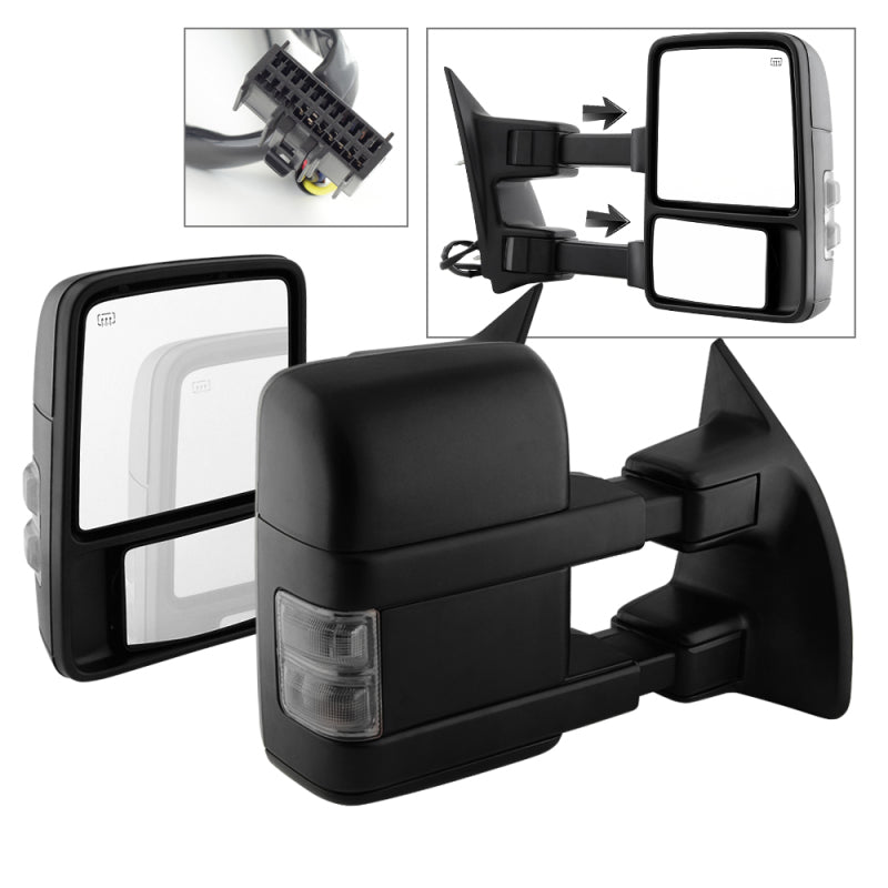 xTune Ford SuperDuty 08-15 Extendable Heated Mirrors w/ LED Signal Smoke MIR-FDSD08S-PW-SM-SET SPYDER
