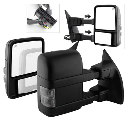 xTune Ford SuperDuty 08-15 Extendable Heated Mirrors w/ LED Signal Smoke MIR-FDSD08S-PW-SM-SET SPYDER