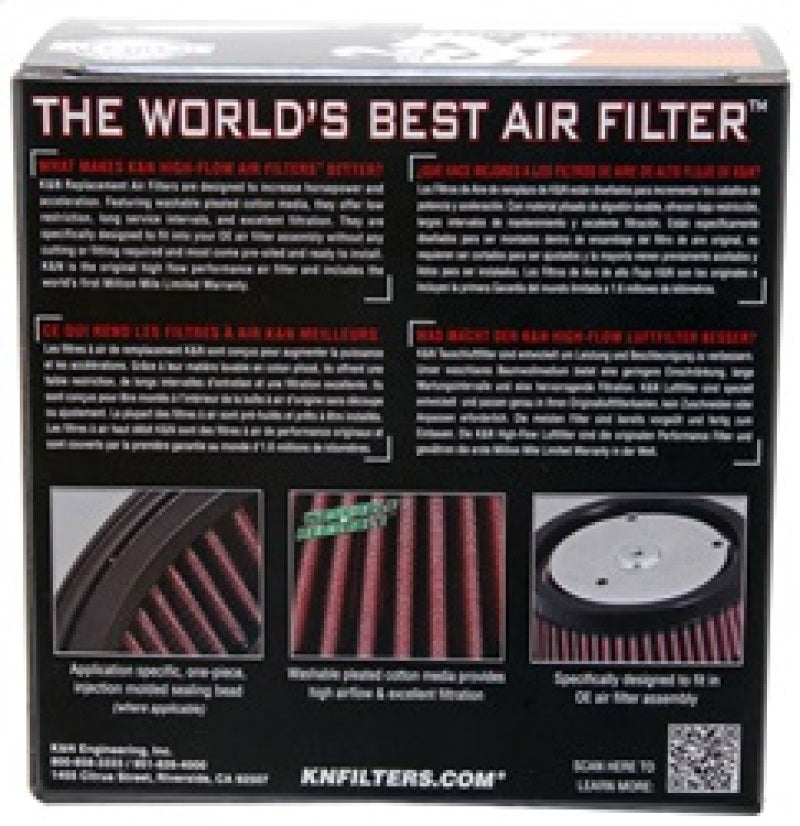 K&N Replacement Unique Air Filter 6.625in L x 4.75in W x 1.625in H with 1 Flange for Harley Davidson