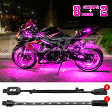 Load image into Gallery viewer, XK Glow Strips Single Color XKGLOW LED Accent Light Motorcycle Kit Pink - 8xPod + 2x8In