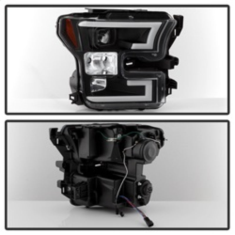 Spyder Ford F150 2015-2017 Projector Headlights - Light Bar DRL LED - Black PRO-YD-FF15015-LBDRL-BK SPYDER