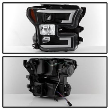 Spyder Ford F150 2015-2017 Projector Headlights - Light Bar DRL LED - Black PRO-YD-FF15015-LBDRL-BK SPYDER