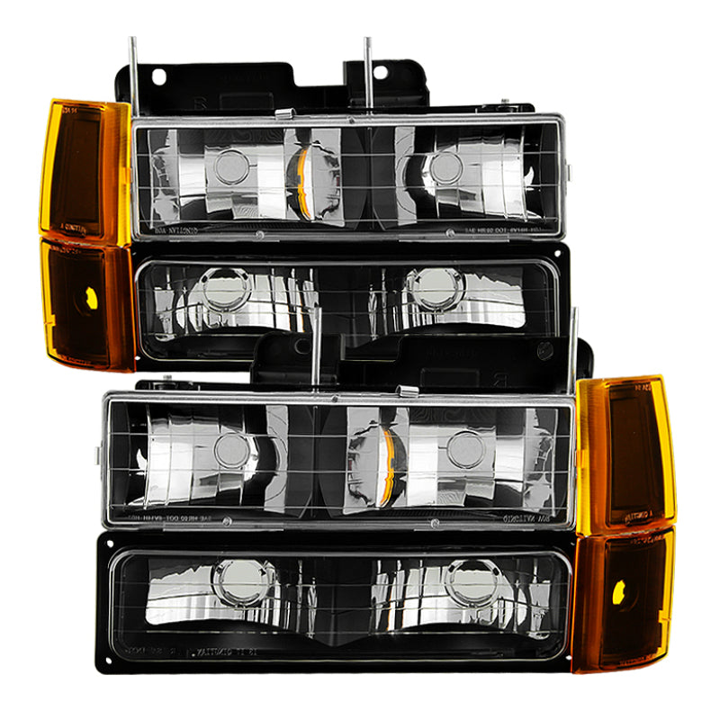 Xtune GMC Yukon 94-99 Headlights w/ Corner & Parking Lights 8pcs Sets -Black HD-JH-GCK94-AM-BK-SET SPYDER