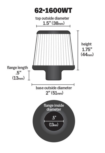 K&N 2in Base OD x .375in Flange ID x 1.75in H Rubber Base Crankcase Vent Filter - White K&N Engineering