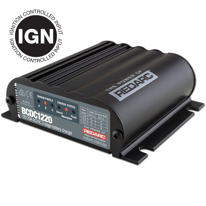 REDARC DC/DC 3-Stage In-Vehicle Battery Charger (Ignition Control) - 12V 20A REDARC