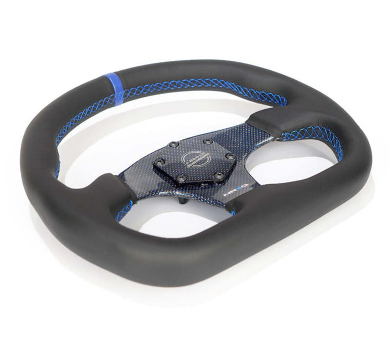 NRG Carbon Fiber Steering Wheel (320mm) Blue CF Center w/Blue Stitch Blue Center Mark Flat Bottom - RST-024CF/BL