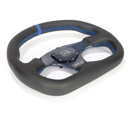 NRG Carbon Fiber Steering Wheel (320mm) Blue CF Center w/Blue Stitch Blue Center Mark Flat Bottom - RST-024CF/BL