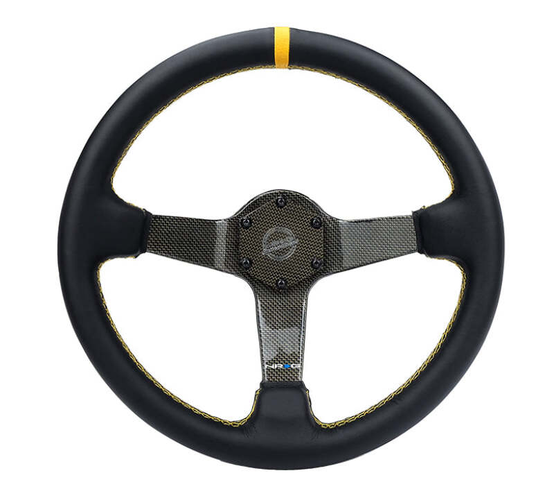 NRG Carbon Fiber Steering Wheel (350mm) Leather Trim w/Gold Stiching/Center Mark - RST-036CF-GD