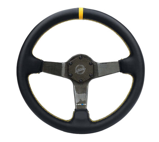 NRG Carbon Fiber Steering Wheel (350mm) Leather Trim w/Gold Stiching/Center Mark - RST-036CF-GD