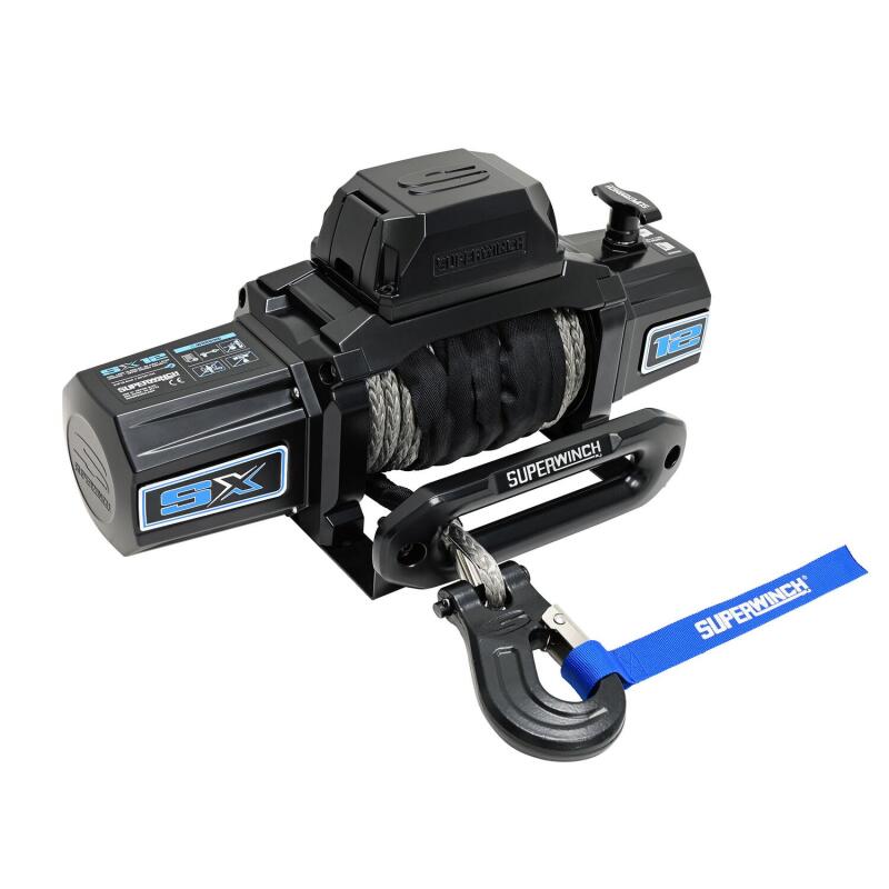 Superwinch 12000 LBS 12V DC 3/8in x 80ft Synthetic Rope SX12SR Winch - Semi Gloss Black Superwinch