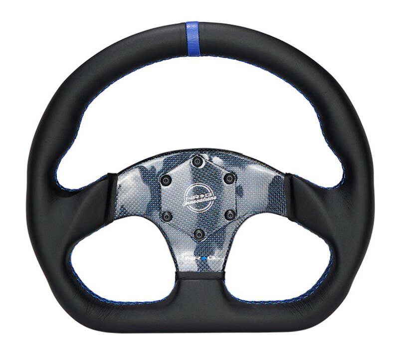 NRG Carbon Fiber Steering Wheel (320mm) Blue CF Center w/Blue Stitch Blue Center Mark Flat Bottom - RST-024CF/BL