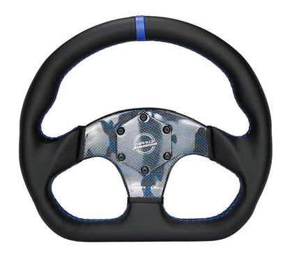 NRG Carbon Fiber Steering Wheel (320mm) Blue CF Center w/Blue Stitch Blue Center Mark Flat Bottom - RST-024CF/BL