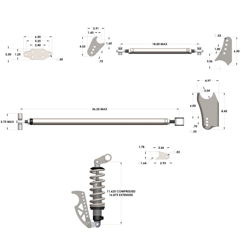 QA1 HD Pro Rear Triangulated 4-Link Kit - Front Mount Single Adj Coilovers