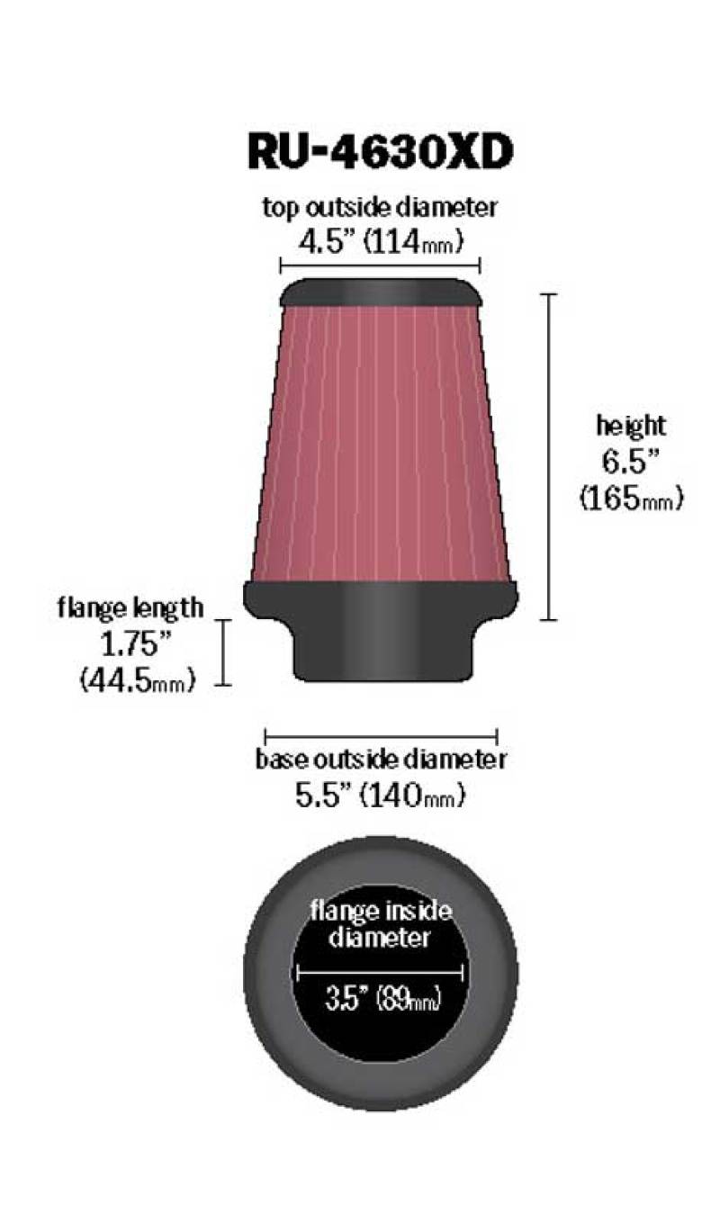 K&N Universal Air Filter 3-1/2in Flange / 5-1/2in Base / 4-1/2in Top / 6-1/2in Height K&N Engineering