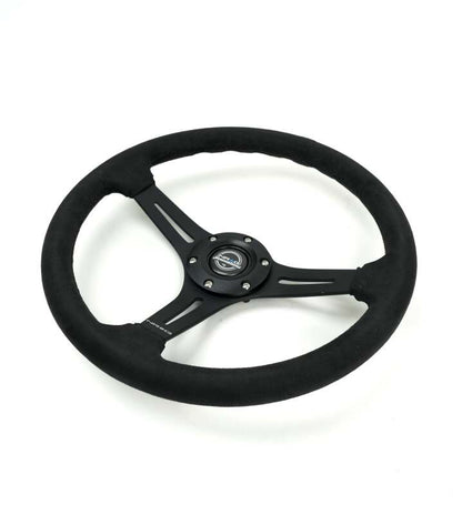 NRG Reinforced Micro Suede Racing Steering Wheel 350mm / 2.5in Deep / 4mm Matte Black Spoke