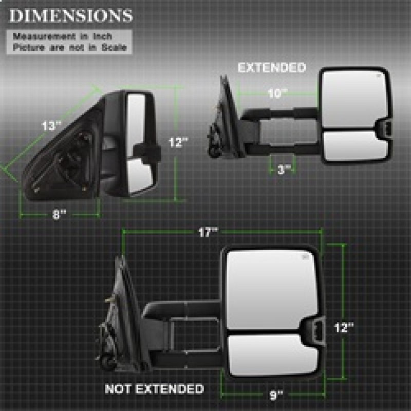 xTune Chevy Silverado 14-16 Heated Smoke LED Signal Telescoping Mirrors MIR-CSIL14S-G2-PWH-SM-SET SPYDER
