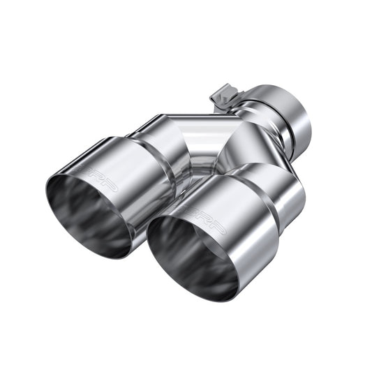 MBRP 3in ID / Dual 4in OD Out Staggered L 9.87in / R 9.37in Single Wall T304 SS Univ Exhaust Tip MBRP