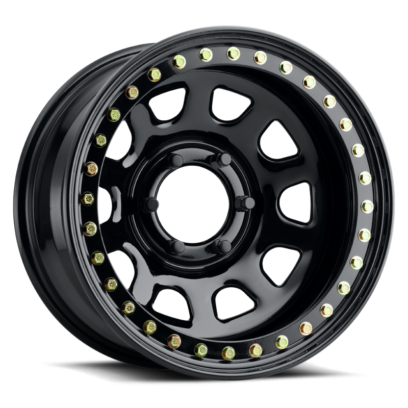 Raceline RT51 Daytona Rock 15x8in/5x139.7 BP/-19mm Offset/107.95mm Bore - Gloss Black Beadlock Wheel