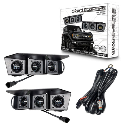 Oracle – Triple LED Fog Light Kit White Beam for Steel Bumper – Fits 2021–2025 Ford Bronco – 5890-001