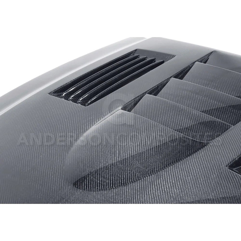 Anderson Composites 10-14 Mustang GT500 & 13-14 Mustang Carbon Fiber Heat Extractor Hood - AC-HD1011FDMU-SS